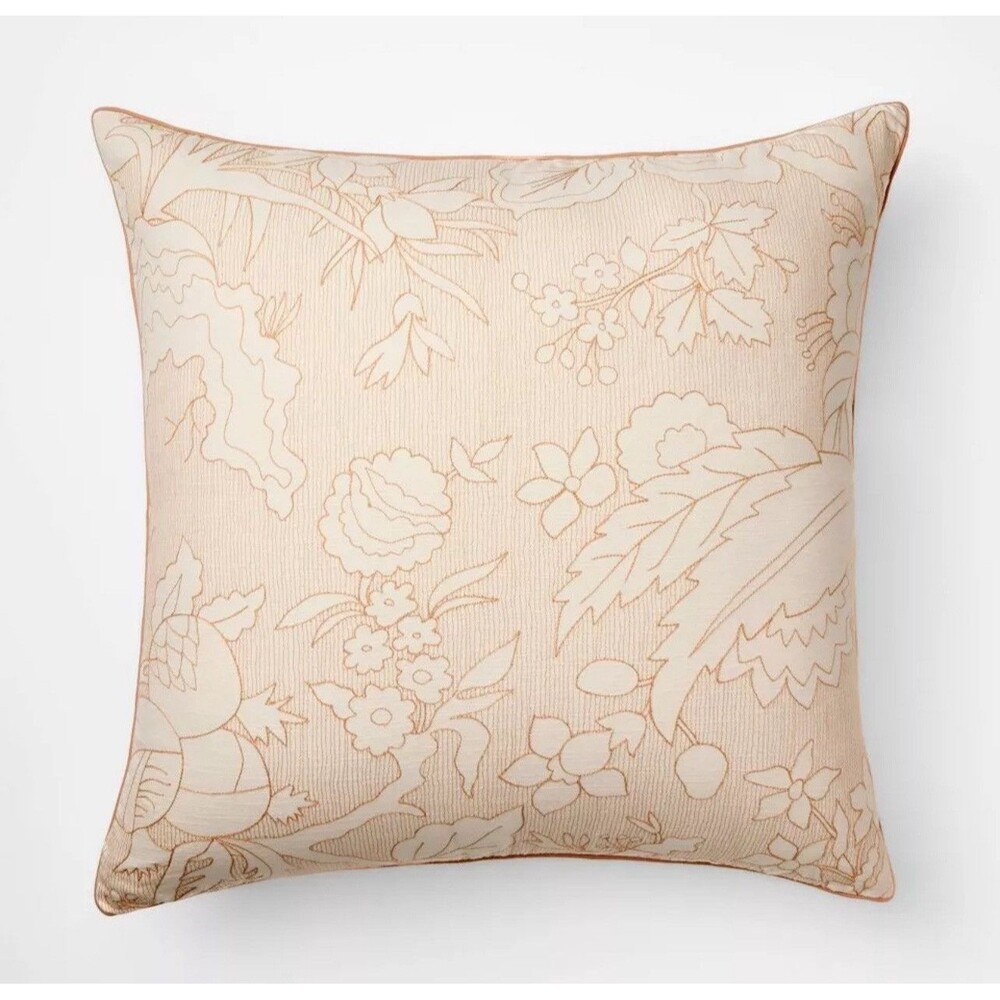 Oversized Square Reverse Embroidered Floral Pillow Orange or Cream - Threshold
